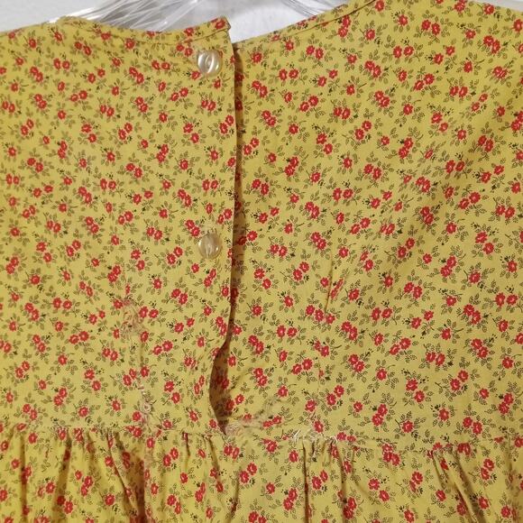 VTG Jeri Morton 60s Nightie Prairie M Yellow Red Floral Ruffle Cottage Eyelet - Picture 9 of 13